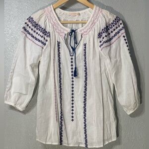 Pink Chicken Embroidered Top with pink & blue - Size XS